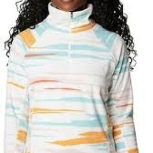 Columbia 3X Fleece Pullover 1/4 Zip Sweater Multicolor White Orange Aqua Cozy